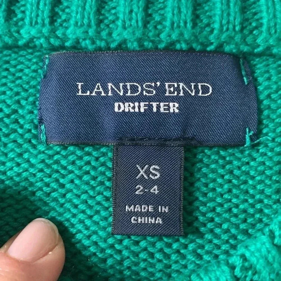 Lands End Cotton Drifter Cable Knit Sweater- Green - Picture 3 of 6